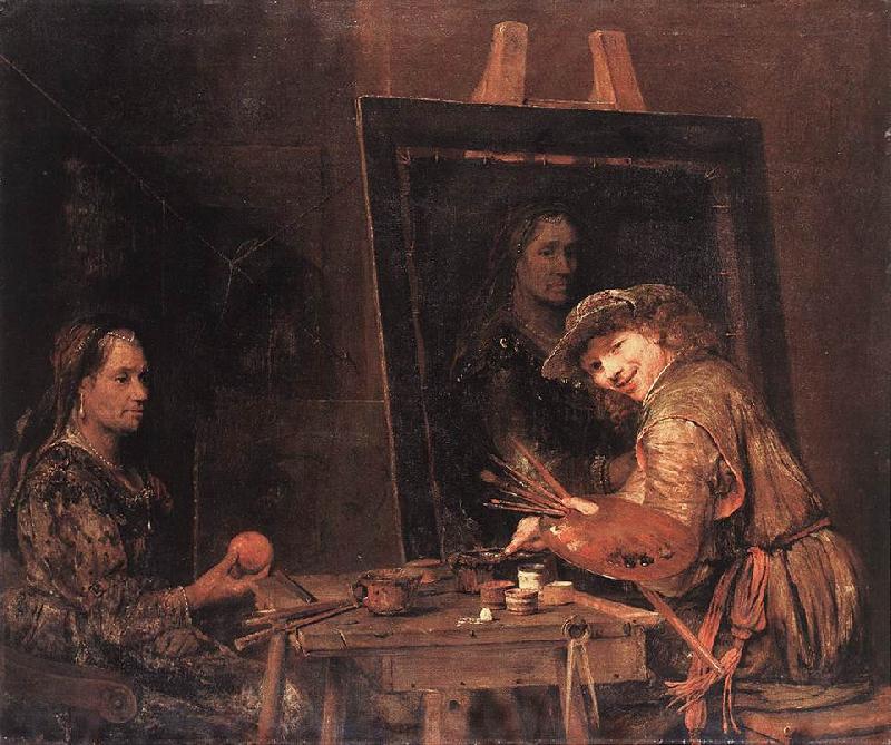 GELDER, Aert de Self-Portrait at an Easel Painting an Old Woman  sgh France oil painting art